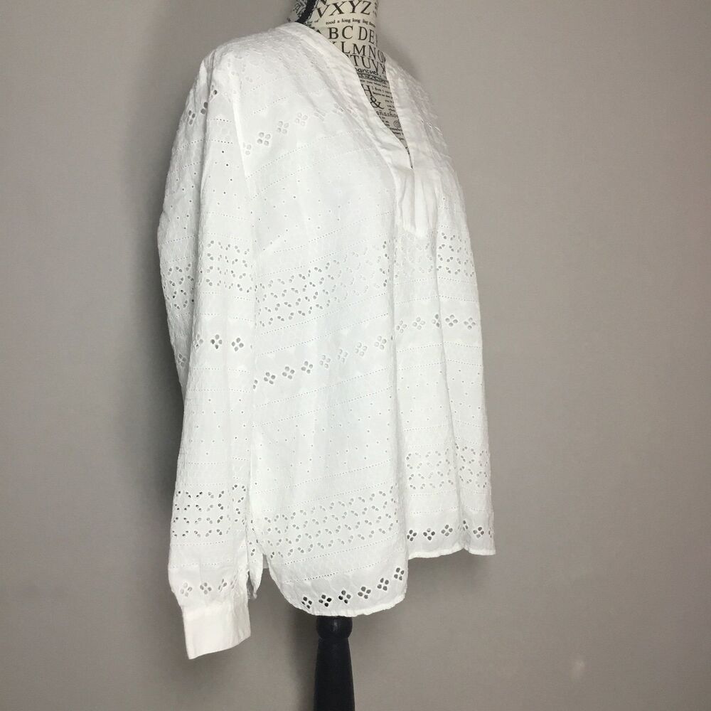 100% cotton eyelet lace top Soft Surroundings white long sleeve hippie fairy XL - Picture 3 of 6